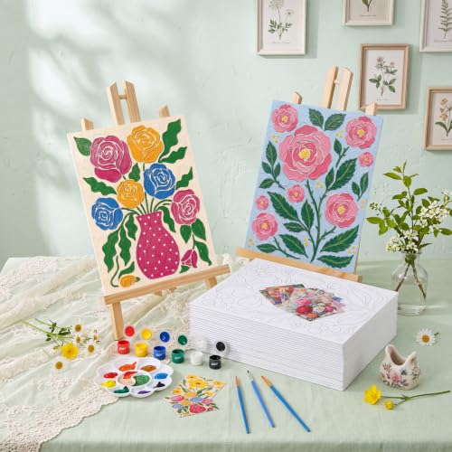Sherr 24 Pcs Pre Drawn Canvas for Painting Adult Pre Printed Canvas Bulk Sip and Paint Kit Stretched Panels Paint Set for Theme Valentine Painting Night Party Favor(Abstract Flower,8 x 10 Inch) - size: 8 x 10 Inch, style: Abstract Flower