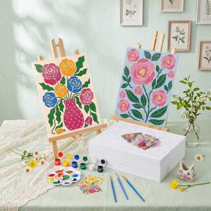Sherr 24 Pcs Pre Drawn Canvas for Painting Adult Pre Printed Canvas Bulk Sip and Paint Kit Stretched Panels Paint Set for Theme Valentine Painting Night Party Favor(Abstract Flower,8 x 10 Inch) - size: 8 x 10 Inch, style: Abstract Flower