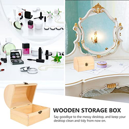 DOITOOL Wooden Box with Hinged Lid 6.3x4.5x4.7 Inch Unfinished Wood Treasure Chest for DIY Crafts & Gifts, Small Wooden Jewelry Storage Box, Plain Pinewood Keepsake Case for Home Party Wedding Decor