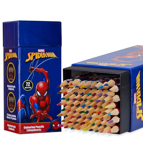 Disney Stitch Colored Pencils for Kids Adults 72 Kawaii Coloring Pencils Art School Supplies Wood Color Pencil Set for Coloring Drawing (Navy Spiderman) - color: Navy Spiderman