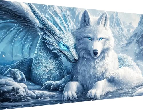 igoodom Large Diamond Painting, Dragon and Wolf Large Diamond Art Kits for Adults, Full Drill Round Big Diamond Painting, DIY Gem Art and Crafts for Home Wall Decor Gift 27.5 X 15.7inch - color: MZ1454