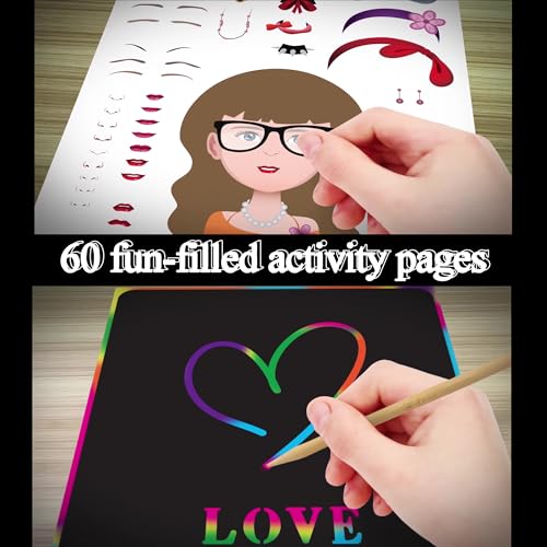 Activity Book for Girls and Boys - Premium Case Includes Large 60-page - 420 Stickers, Rainbow Scratch Papers, Reusable Stickers, Coloring Pencils, Numbers and Letters Stencil - Educational Toys Gift - color: Activity Book