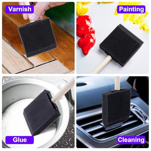 HINZIC 5Pcs 3inch Foam Paint Brushes Black Sponge Brushes Wood Handle Foam Brushes for Painting Varnishes DIY Craft Projects - size: 3 inch