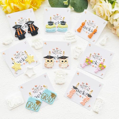 Graduation Polymer Clay Cutters & Stamp Set - 11pcs Sharp & Durable 2026, Owl, Cap, Gown, Diploma, Cake & Star Shapes for DIY Earring Jewelry Making, Soft Clay Crafts & Class Party Supplies - color: 2U color