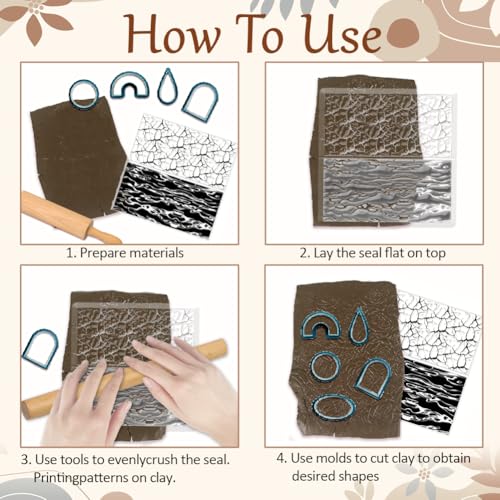 CHGCRAFT Natural Texture Polymer Clay Texture Sheets Cracks Water Pattern Silicone Texture Stamp Clay Modeling Pattern Pad Texture Sheets for Polymer Clay Making Earrings Jewelry - style: Cracks