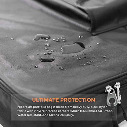 Nicpro Art Portfolio Bag 24 x 36 Inches Waterproof Nylon Artist Carrying Bag Soft Sided with Shoulder Strap, Storage Case for Artwork Sketch Drawing Canvas Photography Poster Solar Panel - size: 24 x 36 inches