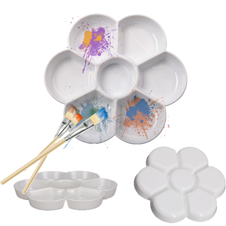 7-Well Flower Mixing White Ceramic Artist Paint Palette Tray for Watercolor Gouache Acrylic Oil Paintin (3")