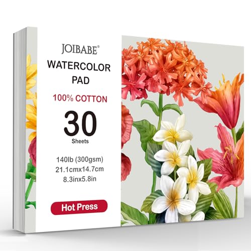 Watercolor Paper Pad,30 Sheets Hot Press A5 (8.3 x 5.8) Watercolor Paper, 140 lb/300 GSM Tearable Water Color Pad,100% Cotton Watercolor for Art Painting and Mixed Media - size: 8.3x5.8IN