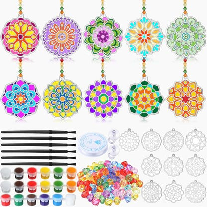WinnerWhy 30 Sets DIY Stained Glass Kits for Adults, Mandala Suncatchers Arts and Crafts Paint Your Own Window Ornaments for Seniors Party Birthday Summer Activity Home Decor - style: Mandala Style