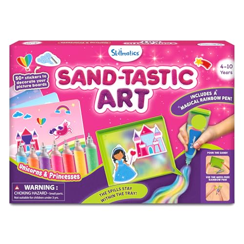 Skillmatics Sand Art Activity - Mess-Controlled DIY Unicorn & Princess Craft Kit with 50+ Colorful Stickers, Creative Arts & Crafts for Kids, Fun Hands-On Activity, Gifts for Ages 4, 5, 6, 7, 8, 9, 10 - style: Unicorns & Princesses