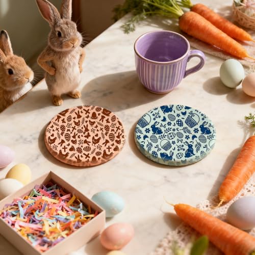 CHGCRAFT 4 Pcs Easter Polymer Clay Texture Sheets Easter Eggs Silicone Texture Stamp Chickens Clay Texture Mat Bunnies Modeling Pattern Pad for Jewelry and Clay Earrings Tools, 5.5x5.5 inch - style: Easter Chickens