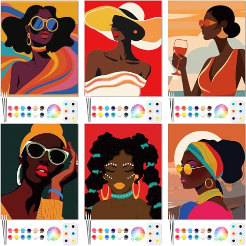 Dinifee 6 Pack Pre Drawn Canvas for Painting Pre Printed Canvas Kit 8 x 10 Inch Stretched Cotton Paint and Sip Set for Adults Couple Party Graduation Summer Date Night(Artistic Women) - style: Artistic Women