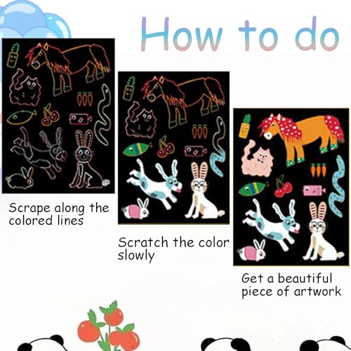 18 Sheets Rainbow Scratch Art Paper Animals Paint by Scratch 7.2 * 5.3inch Black Scratch Art Adult for DIY Crafts Supplies（Animal Themes） - style: Animal Themes