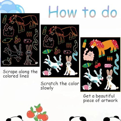 18 Sheets Rainbow Scratch Art Paper Animals Paint by Scratch 7.2 * 5.3inch Black Scratch Art Adult for DIY Crafts Supplies（Animal Themes） - style: Animal Themes