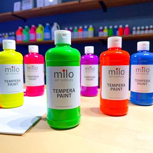 milo Fluorescent Neon Washable Tempera Paint | 16 oz Bottles 6 Colors | Made in the USA | Glows UV in Black Light | Safe & Non-Toxic Paint for Arts & Crafts, Poster, Window, Classroom, School, Project - style: Fluorescent Tempera 6 x 16 oz