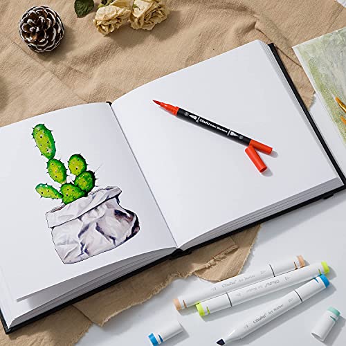Ohuhu Mixed Media Pad - 8.3" x 8.3" Square Mix Media Sketchbook, 120 LB/200 GSM Heavyweight Papers, 78 Sheets/156 Pages, PU Hardcover Multi-Media Paper Pad for Acrylic Painting Christmas Gift - size: 8.3" x 8.3"