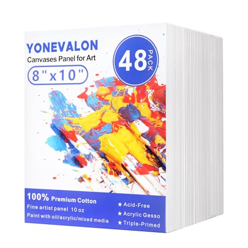 Canvases for Painting 48 Pack, 8x10 inch Blank Canvas Boards, Primed Acid-Free 100% Cotton Canvas Panels for Acrylic Oil Tempera Watercolor Paints, Art Supplies - size: 8"x10" - 48pcs