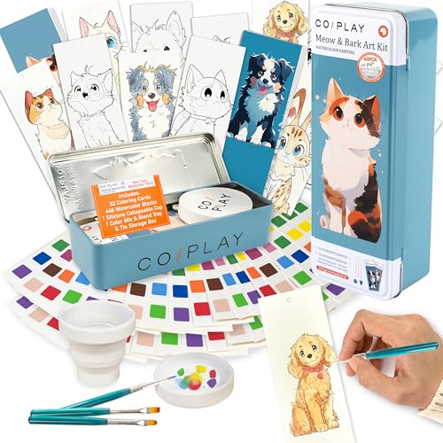 COIPLAY Watercolor Craft Kit, Paint Set, 648 Color Blocks, 52 Coloring Bookmarks, Meow & Bark Cat Dog Theme, Travel Gift for Kids & Adults - color: Meow/Bark