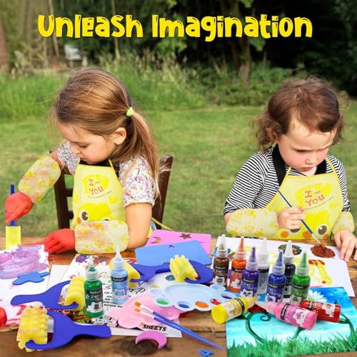 88 PCS Washable Finger Paint Set for Toddlers , 14 Colors Kids Paint Kit with Finger Paint Paper, Brushes, Rolling Tools, Cute EVA Templates, Waterproof Aprons & Palette — Non-Toxic Toddler Painting Set - color: 14 Colors