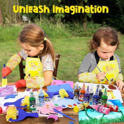 88 PCS Washable Finger Paint Set for Toddlers , 14 Colors Kids Paint Kit with Finger Paint Paper, Brushes, Rolling Tools, Cute EVA Templates, Waterproof Aprons & Palette — Non-Toxic Toddler Painting Set - color: 14 Colors