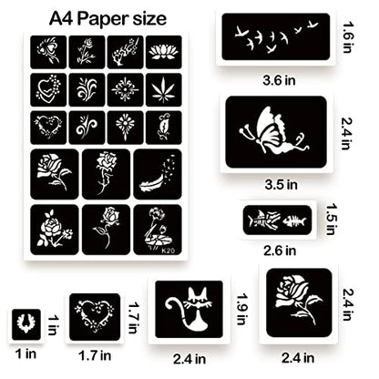ChurlChurl 20 Sheets Temporary Tattoo Stencils, 622+pcs Henna Tattoo Stencil Kit for Face Body Paint DIY Art Reusable Glitter Tattoo Stencils Pack