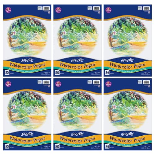 UCREATE Super Heavyweight Watercolor Paper, White, 140 lb., 12" x 18", 50 Sheets/Pack, Case of 6 Packs, 300 Sheets Total - size: 12" x 18" (Pack of 6)
