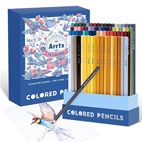 Arrtx 72 Colored Pencils for Adult Coloring Drawing Blending Shading Sketching Painting, Soft Core Coloring Pencils Art Craft Supplies, Premium Color Pencils Set for Artists Adults - style: 3.8mm Regular Lead - 72 Colors