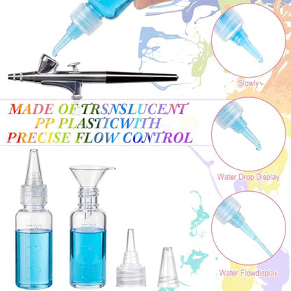 20 Pcs Airbrush Paint Bottles Jars 1oz/30ml Plastic Paint Containers of Acrylic Storage with Mixing Ball and 10 Pcs Funnel Bottle Mixer Resealable Squeeze Bottles for Storing Arts Liquids