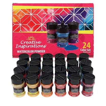 Creative Inspirations Powder Watercolor Paint - 38g Shaker Bottles, Set of 24 Colors - Dye-Based Water-Soluble Crystalline Pigments - Non-Toxic, Perfect for Abstract and Spontaneous Effects