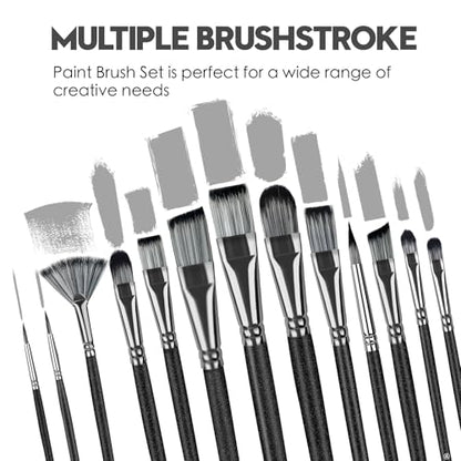 Paint Brushes 14PCS Set - Bougimal Professional Wood Paint Brush for Acrylic/Watercolor/Oil Painting, Kids & Adults Detailing Brush - Art Supplies Great for Canvas, Fabric, Rock, Face Painting