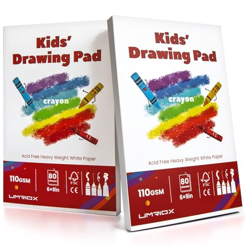 Umriox Drawing Pad for Kids, 6" x 9" Sketch Book, 2-Pack Sketch Pad (80 Sheets Each), 110gsm Acid-Free Drawing Paper, Glue-Bound Art Sketchbook for Kids' Classroom, Travel & School Art Supplies - size: 6" x 9"