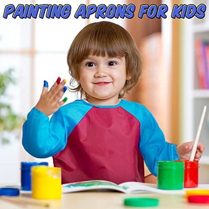 Yahenda Kids Art Smocks Toddlers Painting Apron Waterproof Artist Smock for Children with Long Sleeve 3 Pockets for 2-8 Years - color: Rose Red, Dark Blue, Yellow