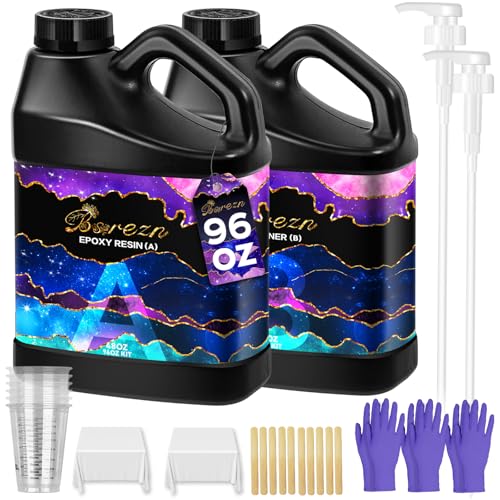 Bsrezn Epoxy Resin Kit - 96 oz with Pumps, 1:1 Mix Ratio, Crystal Clear, Bubble-Free, High Gloss Finish for Coating, Casting, Art, Jewelry, and DIY Projects (48 oz x 2) - size: 96 OZ Kit