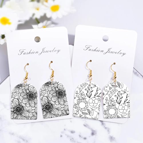 6 Pcs Black Flowers Transfer Paper for Earrings & Polymer Clay, Bloom Blossom Floral Pattern Water Soluble Transfer Sheet for Polymer Clay DIY Art Crafts Jewelry Earrings Making Supplies 5.82X3.9in