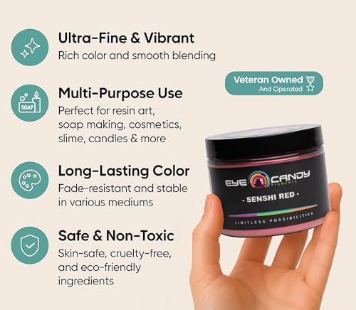 Eye Candy Pigments Premium True Red Mica Powder - Senshi Red (50gr) - for Epoxy, Resin, Soap, Paint, Woodworking, Acrylic Pouring, Bath Bombs, Fishing Lures - DIY Arts and Crafts Additive - color: Senshi Red