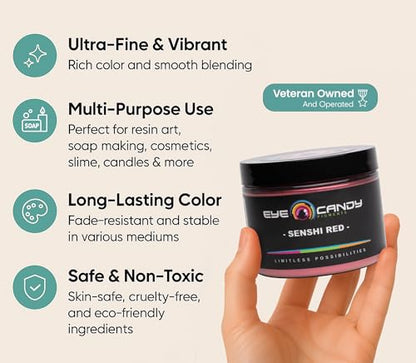 Eye Candy Pigments Premium True Red Mica Powder - Senshi Red (50gr) - for Epoxy, Resin, Soap, Paint, Woodworking, Acrylic Pouring, Bath Bombs, Fishing Lures - DIY Arts and Crafts Additive - color: Senshi Red