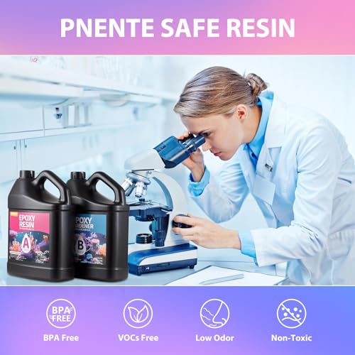 Pnente Artist-Grade Epoxy Resin – Self-Leveling, Zero Bubbles & 5-Year UV Guard for River Tables, Jewelry, Resin Art – Beginner-Friendly 1:1 Mix, Non-Toxic & Non-Yellowing (2 Gallon) - size: 2 Gallon
