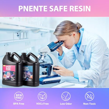 Pnente Artist-Grade Epoxy Resin – Self-Leveling, Zero Bubbles & 5-Year UV Guard for River Tables, Jewelry, Resin Art – Beginner-Friendly 1:1 Mix, Non-Toxic & Non-Yellowing (2 Gallon) - size: 2 Gallon