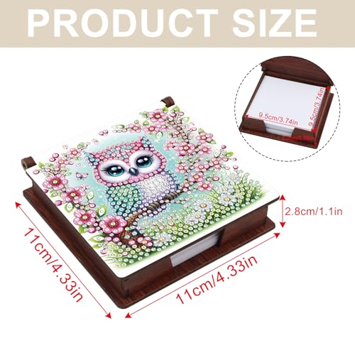 Diamond Painting Kit memo Box, Diamonds Art DIY Owl and Flower Patterns Sticky Note Box Special Shape Drill, with 160 Sticky Note, Ideal for Home Office Supplies, Handicrafts, Holiday Gifts - color: Owl and Flower