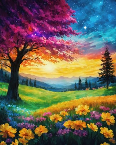Paint By Numbers Kit For Adults, Scenery Paint By Numbers,Tree Painting By Numbers For Adults, Diy Oil Painting For Kids, Without Frame Paint By Number On Canvas For Gift Home Wall Decor(16x20inch) - color: HHONGSHU