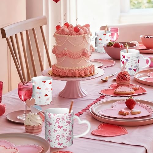 Potchen 4 Sets Paint Your Own Mug Painting Kits, Pastel Ceramic Mugs with Heart Handle Flower Cute Y2k Painting Mug Kit Activities Includes 4 Cups 8 Brushes 4 Palettes 2 Outlines Pen and 12 Markers