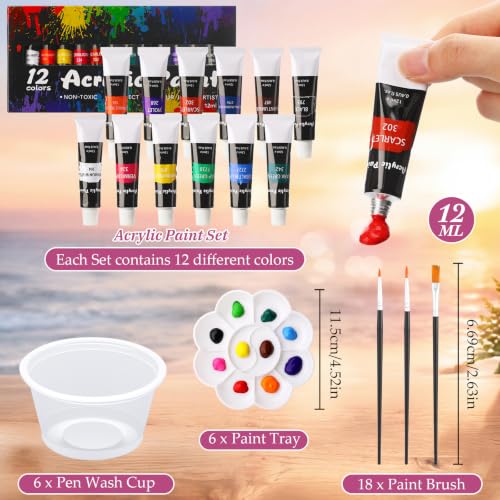 Cholemy 6 Set Paint and Sip Kit for Adults 8"x 10" Pre Drawn Canvas Painting with Wooden Easel Acrylic Paint Wash Cup Brushes Palette Apron for Painting DIY Adult's Date Party Supplies(Sunset Glow) - style: Sunset Glow