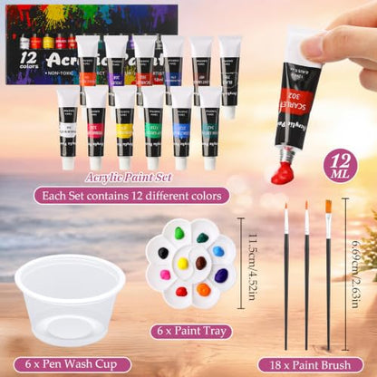 Cholemy 6 Set Paint and Sip Kit for Adults 8"x 10" Pre Drawn Canvas Painting with Wooden Easel Acrylic Paint Wash Cup Brushes Palette Apron for Painting DIY Adult's Date Party Supplies(Sunset Glow) - style: Sunset Glow