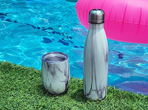CHILLOUT LIFE 12 oz Stainless Steel Wine Tumbler with Lid - Double Wall Vacuum Insulated Wine Cup Glass Keeping Cold & Hot for Coffee, Champagne, Cocktails, Ice Cream - color: Carrara Marble, style: 1 Pack