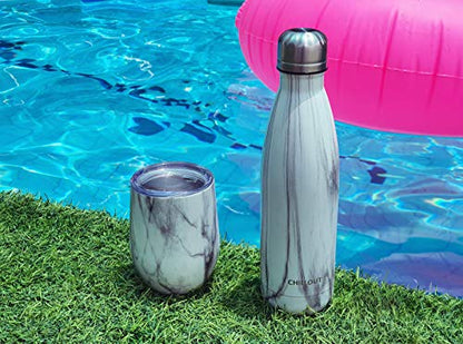 CHILLOUT LIFE 12 oz Stainless Steel Wine Tumbler with Lid - Double Wall Vacuum Insulated Wine Cup Glass Keeping Cold & Hot for Coffee, Champagne, Cocktails, Ice Cream - color: Carrara Marble, style: 1 Pack