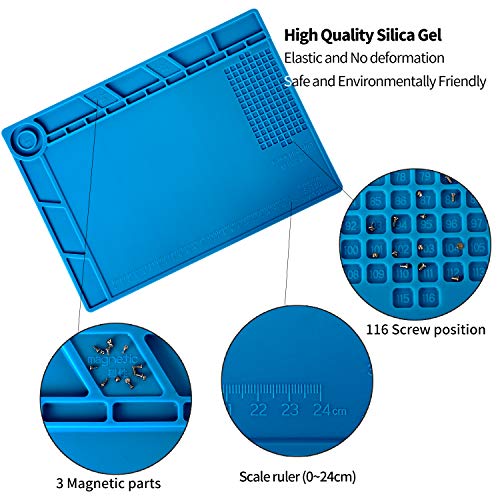 Kaisiking Silicone Soldering Mat Magnetic Soldering Mat Silicone Repair Mat Heat Resistant Work Mat for Soldering, Electronics Repair, 13.8 x 9.8 inch - color: 140 Soldering Mat Kit