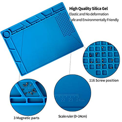 Kaisiking Silicone Soldering Mat Magnetic Soldering Mat Silicone Repair Mat Heat Resistant Work Mat for Soldering, Electronics Repair, 13.8 x 9.8 inch - color: 140 Soldering Mat Kit
