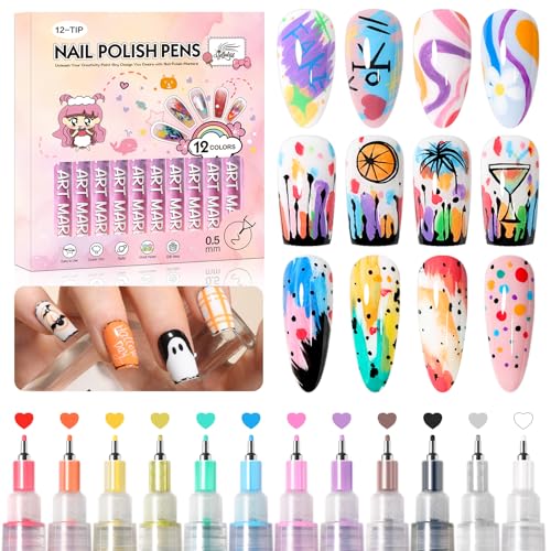 12 Colors Nail Art Pens Set, 0.5mm Fine Tip Nail Art Markers Polish Pen for 3D Nail Art, Quick-Drying Acrylic Paint MarkerPen Drawing Painting Liner Brush for DIY Nail Art Manicure Tool - color: Cranberry