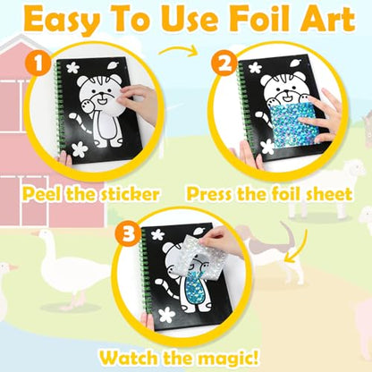 FUNNYB&G Foil Art Craft Kit for Kids 4-10 Years Old: Mess-Free & No-Glue, Create 16 Sparkly Dinosaur& Animal Pictures – Perfect Travel Toy & Birthday Gift for Kids (Dinosaur Animal) - style: Dinosaur