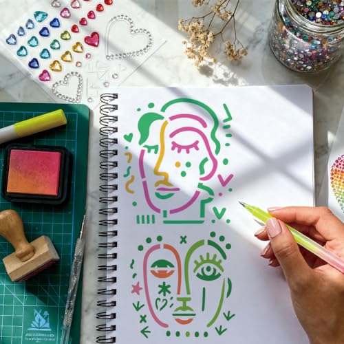 12 Sheets Abstract Face Stencils for Painting, 12 Styles Whimsical Line Art Face Wall Stencil Template Reusable Portrait Face Stencils for Painting on Wall Wood Home Decor - style: Facial Feature